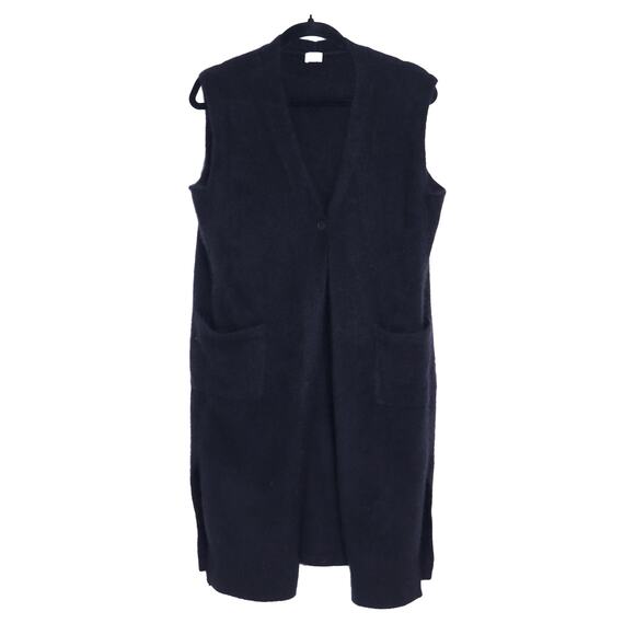 C.T.PLAGE Long Knit Racoon Wool Cardigan Black Knee Length Women's 40/US 8 - Picture 1 of 7